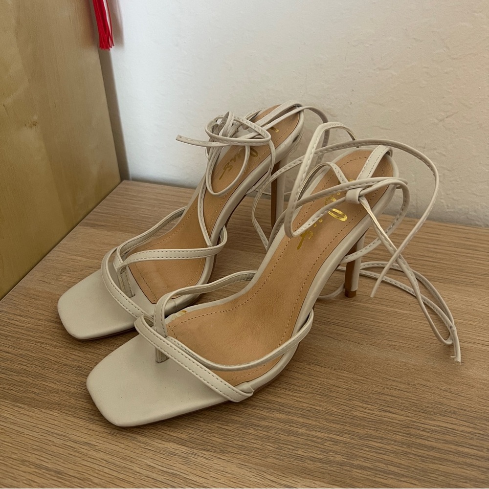 Lulu’s Gray Beige Light Colored Strappy Heels